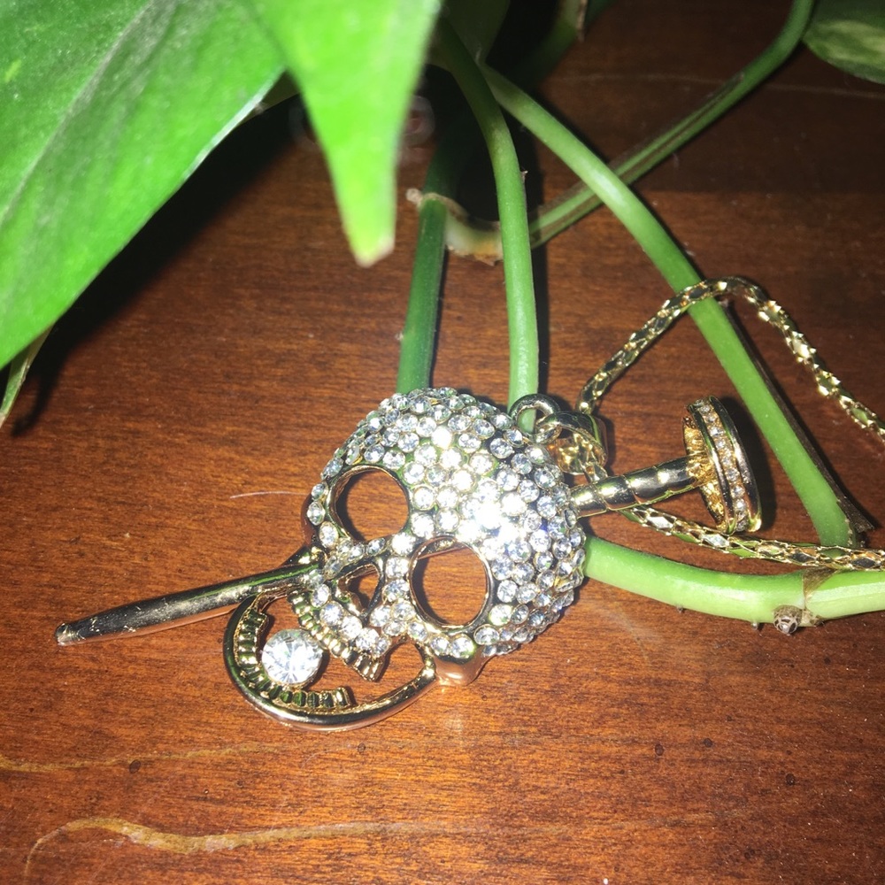 Betsy Johnson Skull Rhinestone Necklace